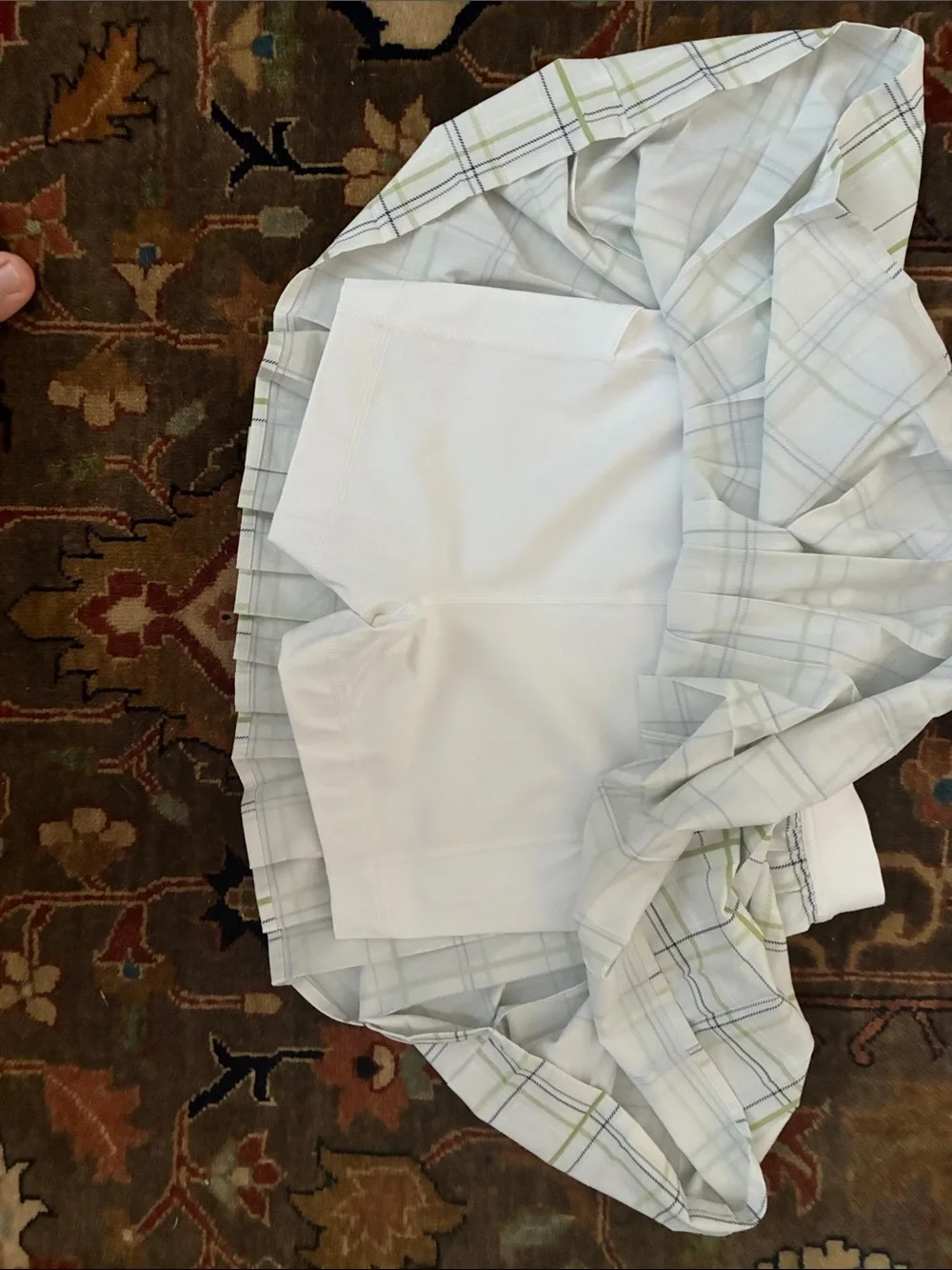 Lululemon Plaid Pleated Mini Skirt in White and Green